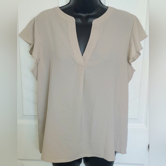 Calvin Klein Tops - NWOT Calvin Klein Chiffon V-neck Cap-sleeve blouse -Khaki